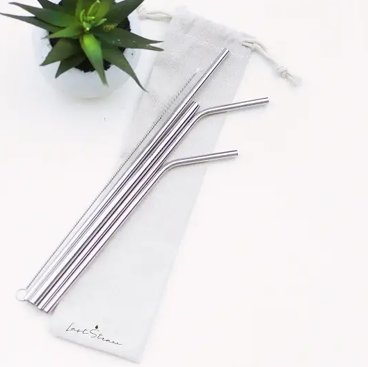 Silver Stainless Steel Metal Straw Set